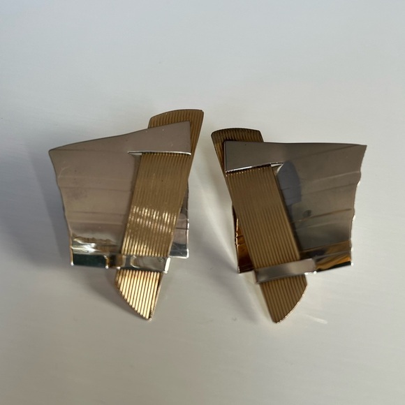 KDTR Kathleen Doyle Tom Reardon Modern Abstract Sterling Gold Tone Earrings - Picture 4 of 15